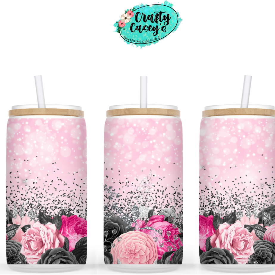 Pink & Ash Roses Valentine Beer Can Glasses