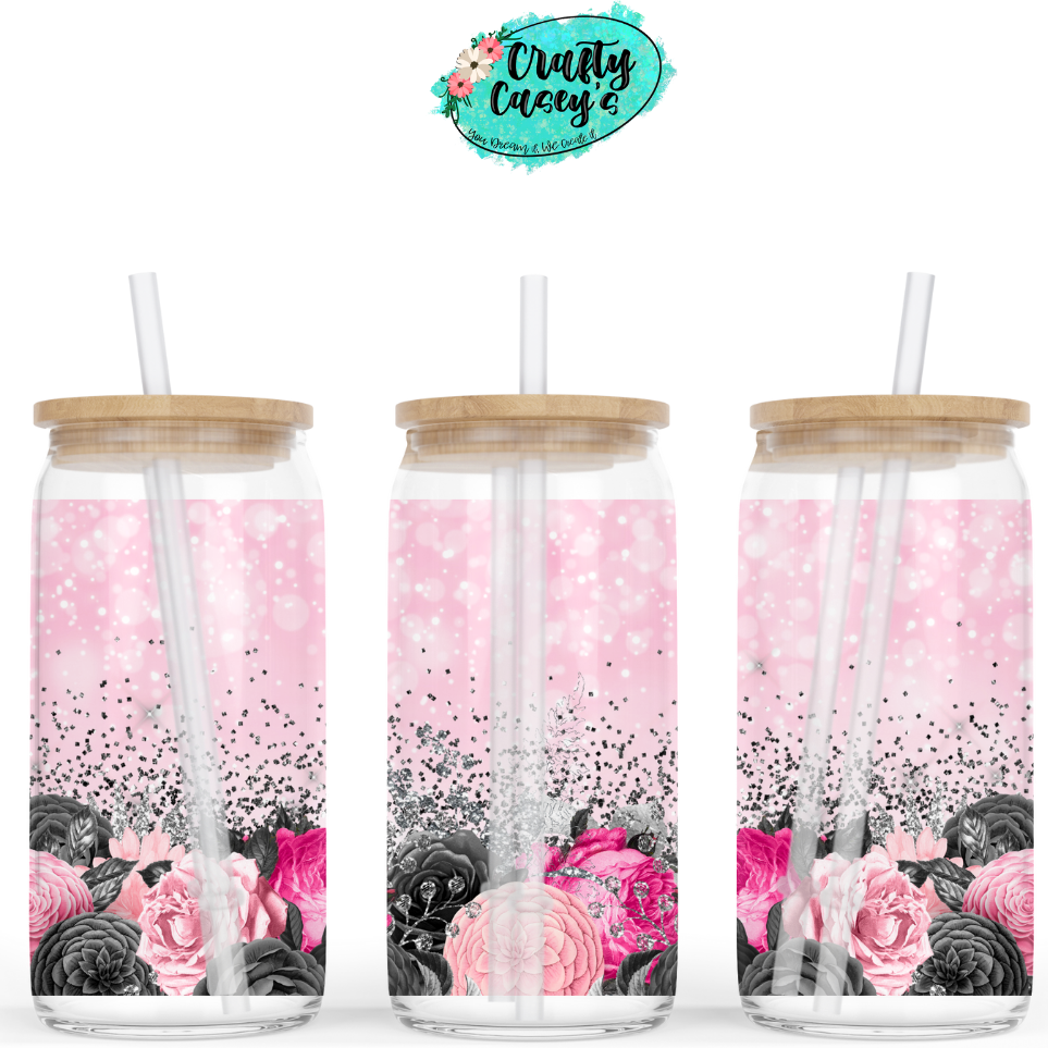 Pink & Ash Roses Valentine Beer Can Glasses