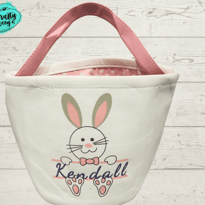 Pink Bunny Split Easter Basket-Personalized-Embroidered