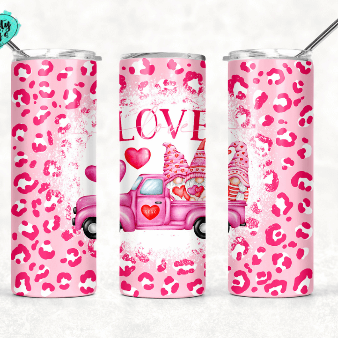 Pink Cheetah Gnome Truck Valentine's Tumbler