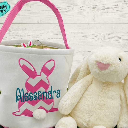 Pink Chevron Easter Bunny Baskets-Embroidered Wholesale Crafty Casey's