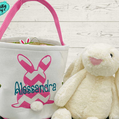 Pink Chevron Easter Bunny Baskets-Personalized-Embroidered