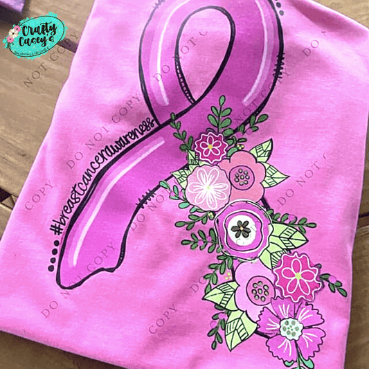 Pink Floral Ribbon Breast Cancer Awareness- Women's Unisex T-shirts