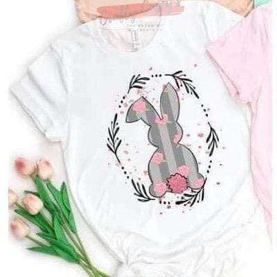 Pink Grey Wreath Bunny - Easter - Unisex T-shirt.