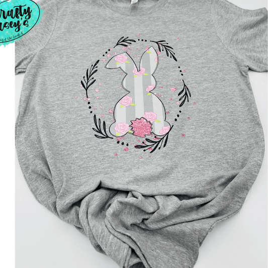 Pink Grey Wreath Bunny - Easter - Unisex T-shirt.