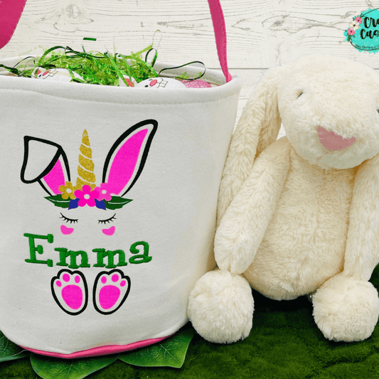 Pink Unicorn Bunny Easter Basket-Embroidered Wholesale Crafty Casey's