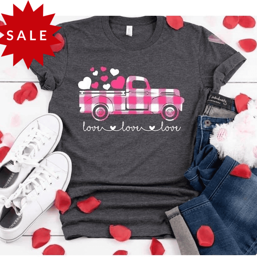 Pink Vintage Love Truck Valentine's -Unisex T-shirts