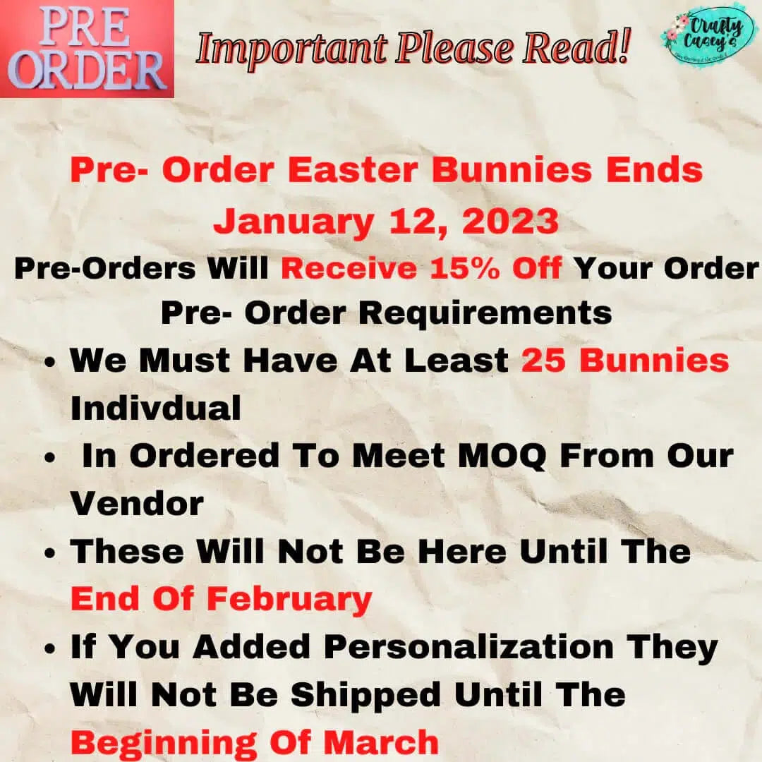 Pre-Order Easter Bunny- Personalized Printed or Embroidered