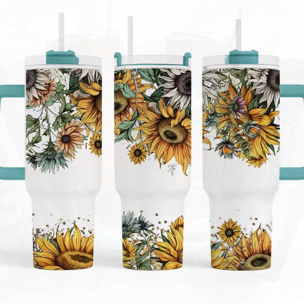 40oz Tumbler With Handle, Engraved, Sunflower, Floral 
