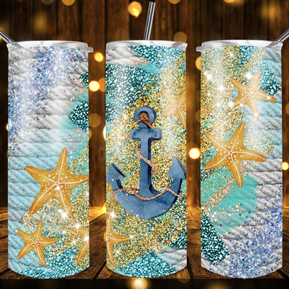 Sandy Ocean Glitter Effect Tumbler