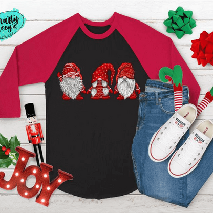 Santa Red Christmas Gnomes- Raglan