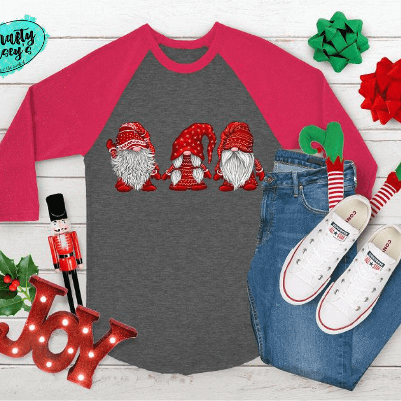 Santa Red Christmas Gnomes- Raglan