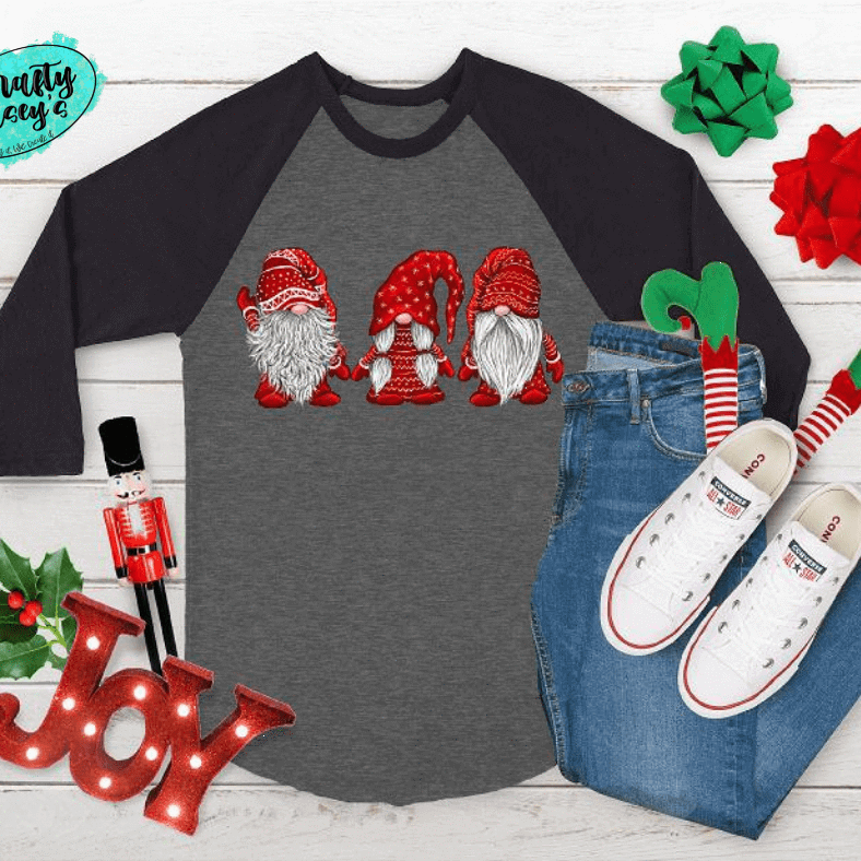 Santa Red Christmas Gnomes- Raglan