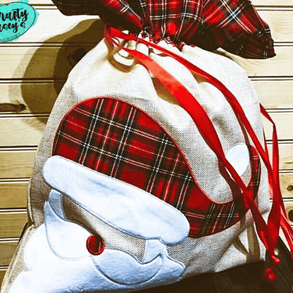 Santa Sack-Red Buffalo Plaid Personalized-Embroidered