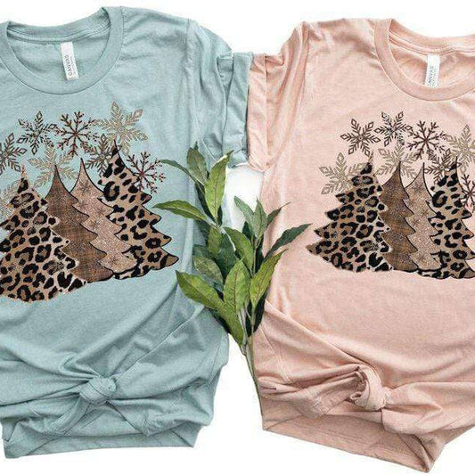 Snowflakes & Leopard Christmas Tree's Tee