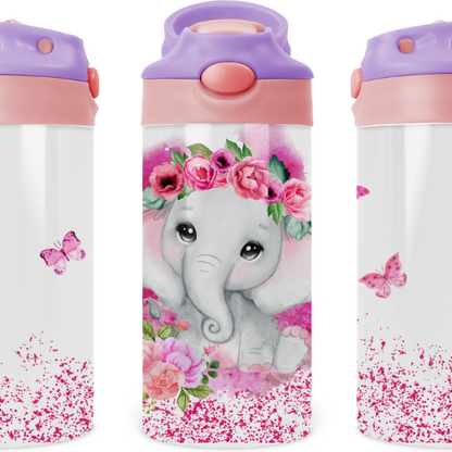 Sparkle Baby Elephant Kids 12 oz Water Bottle Flip Top