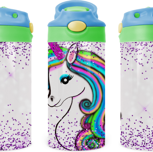 Sparkle Unicorn Kids 12 oz Water Bottle Flip Top