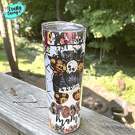 Crafty Casey's Mom Tumblers 20 fl oz. / Multi / Skinny Spooky Mom  -Halloween-Stainless Steel Hot & Cold Drink Tumbler