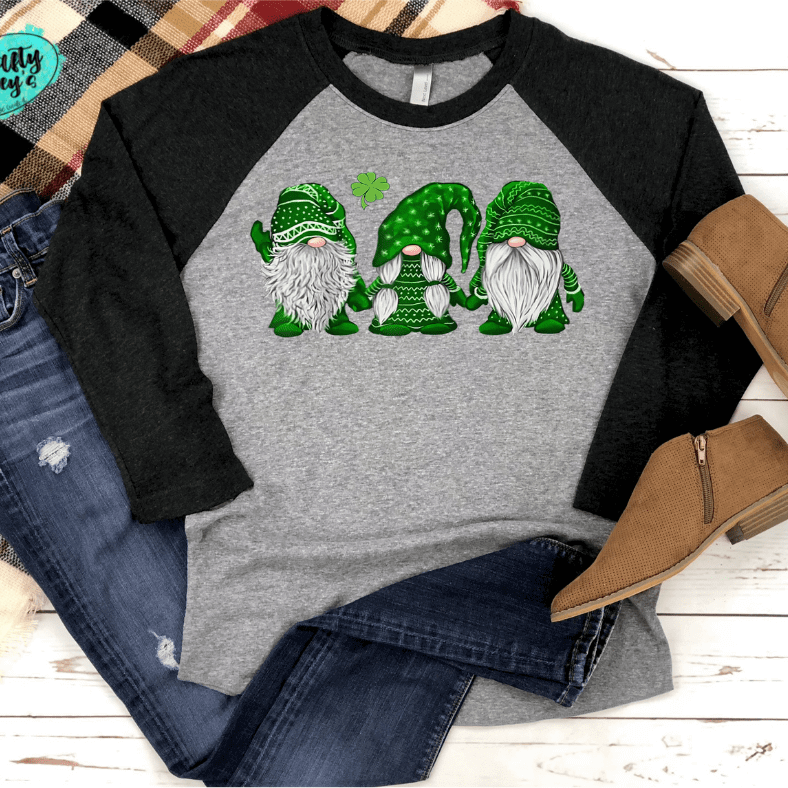 St. Patrick's Day Gnomes Leopard - 3/4 Sleeve Raglan