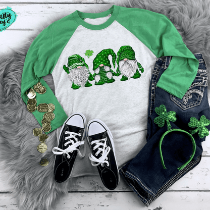 St. Patrick's Day Gnomes Leopard - 3/4 Sleeve Raglan