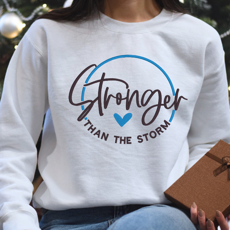 Stronger Then The Storm Embroidered Inspirational Tee, Crewneck Sweatshirt