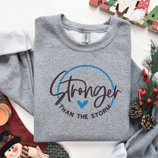 Stronger Then The Storm Embroidered Inspirational Tee, Crewneck Sweatshirt