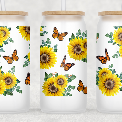 Sunflower Butterfly Beer Can Glasses