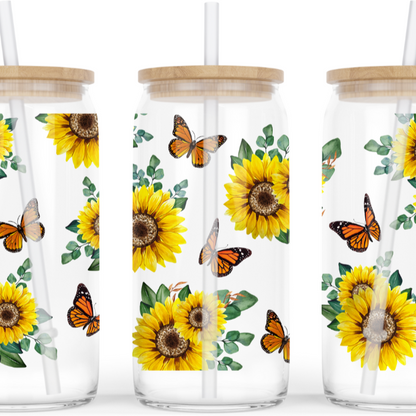 Sunflower Butterfly Beer Can Glasses
