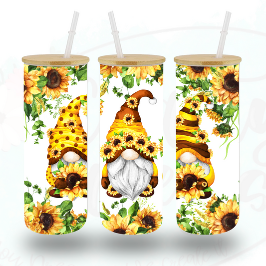 Sunflower Gnome Glass Tumbler
