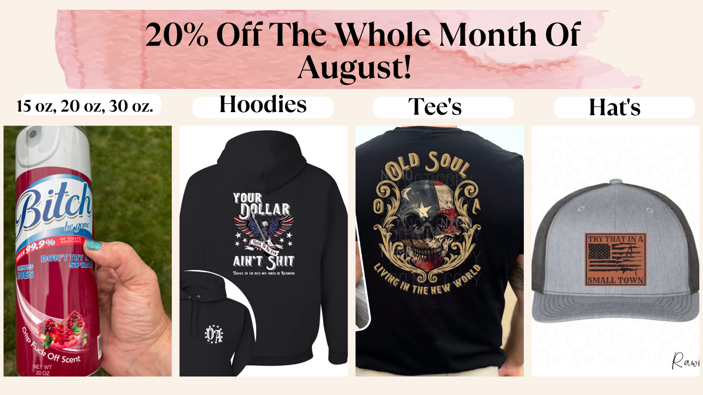 20% Off All Tee's Tumblers, Hats For August 