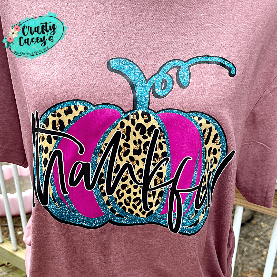 Thankful Leopard Pink Teal Pumpkin Fall T-shirts