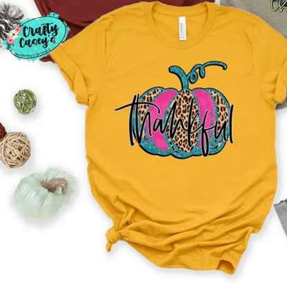 Thankful Leopard Pink Teal Pumpkin Fall T-shirts