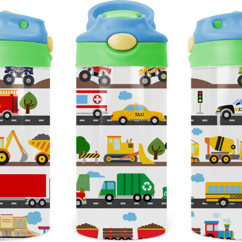 Trains, Planes, Automobiles kids 12 oz Water Bottle Flip Top