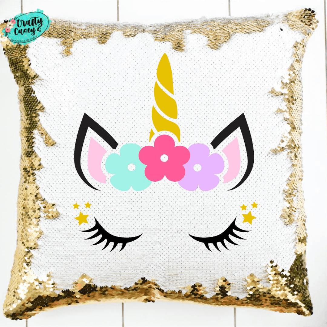 Crafty Casey's Christmas Sequin Pillows 18x18 in / Gold / UNICORN Unicorn Sequin Throw Pillow Personalize It With Your Child's Name - Throw Pillow Cover