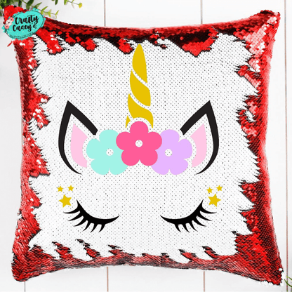 Crafty Casey's Christmas Sequin Pillows 18x18 in / Red / UNICORN Unicorn Sequin Throw Pillow Personalize It With Your Child's Name - Throw Pillow Cover