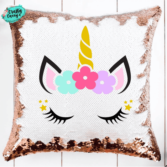 Crafty Casey's Christmas Sequin Pillows 18x18 in / Rose Gold / UNICORN Unicorn Sequin Throw Pillow Personalize It With Your Child's Name - Throw Pillow Cover