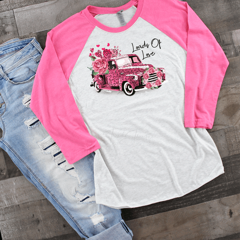 Valentine Loads Of Love Pink Truck Raglan