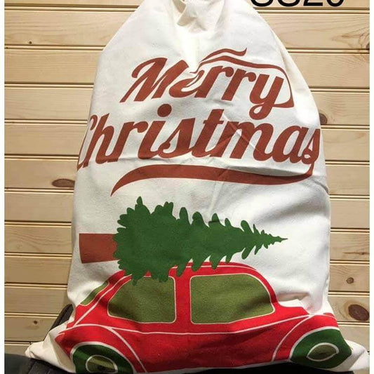 Crafty Casey's Christmas Santa Sacks 19x27 in. / Black / Adline Vintage Christmas Tree Volts Wagon- Santa Sack Personalized-Embroidered-Gift Bag