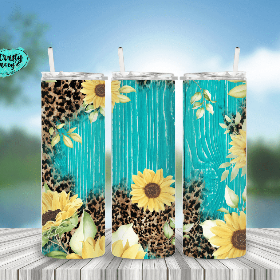 Vintage Sunflower Blue Frosted/ Skinny Drink Tumbler Crafty Casey's