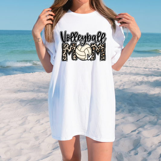 Volley Ball Mom Leopard Sports Tee