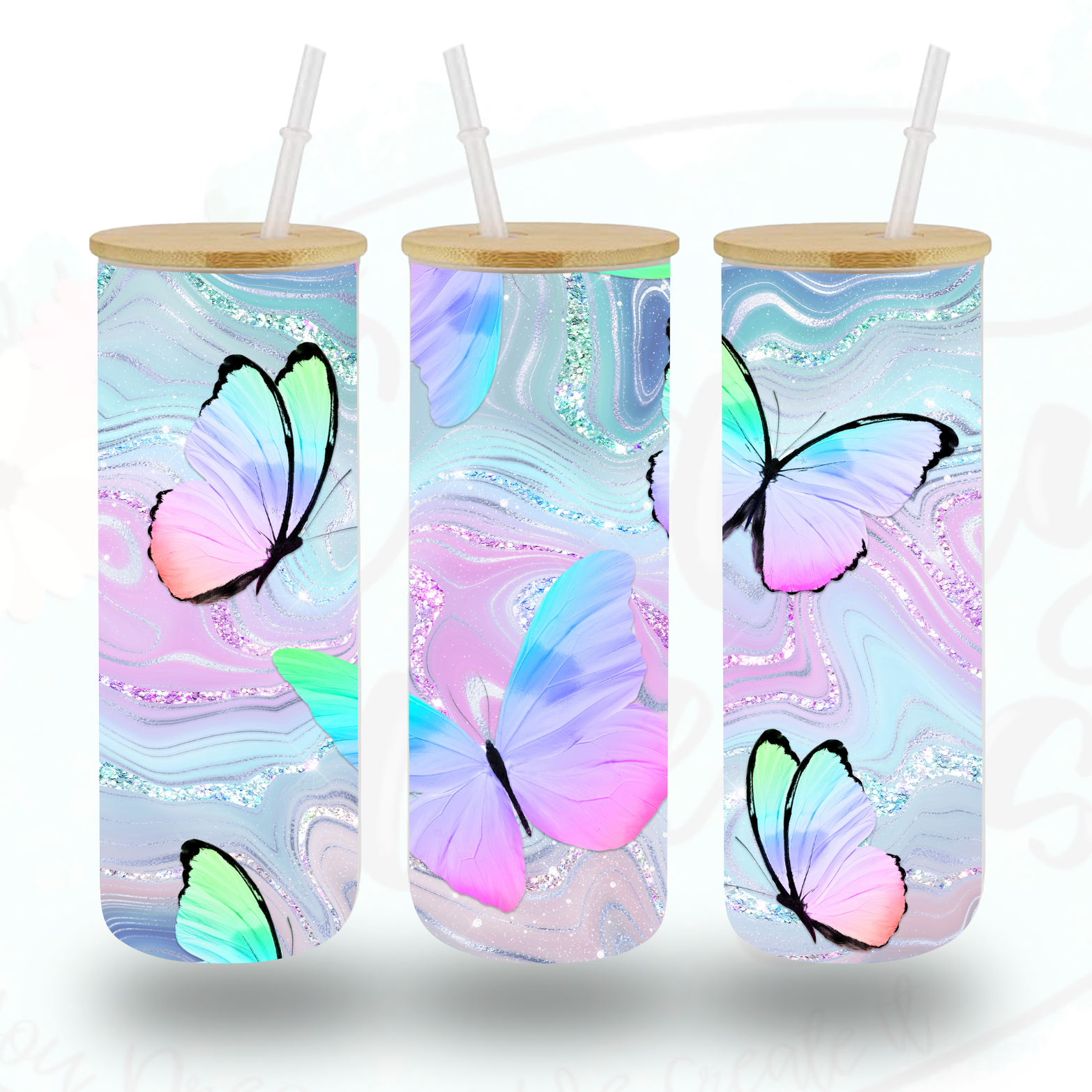 Water Color Butterflies Glass Tumbler