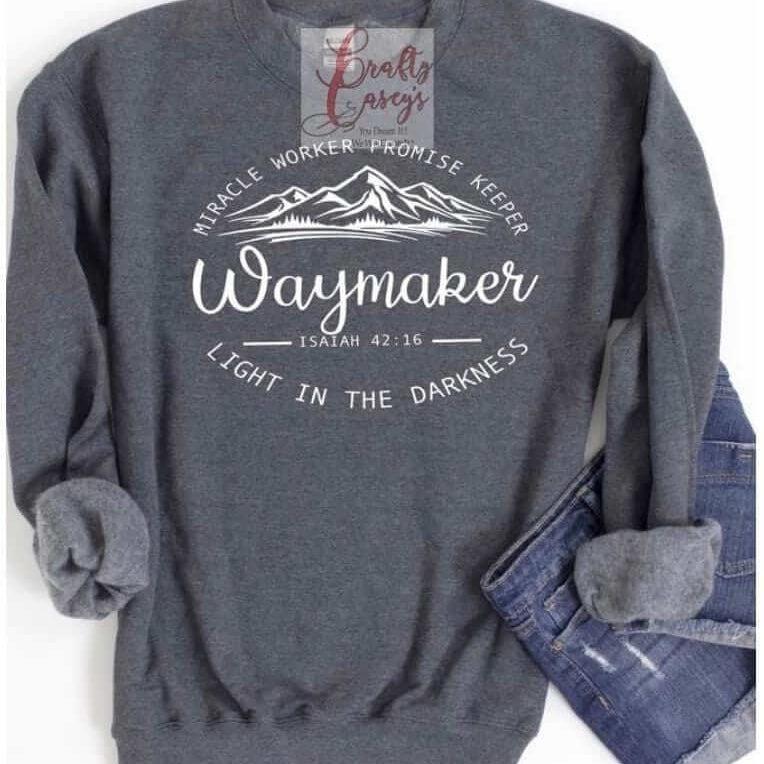 Crafty Casey's Apparel>Woman's>Activewear>Unisex>Sweat Shirt Sm-Unisex / Heather Navy Waymaker ! Miracle Worker Promise Keeper! Light In The Darkness-Sweatshirt