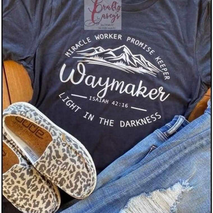 Crafty Casey's Spiritual Unisex T-shirt S / Navy Blue Waymaker Miracle Worker Promise Maker A Light In The Darkness Isiah 42:16- Unisex Graphic Tee