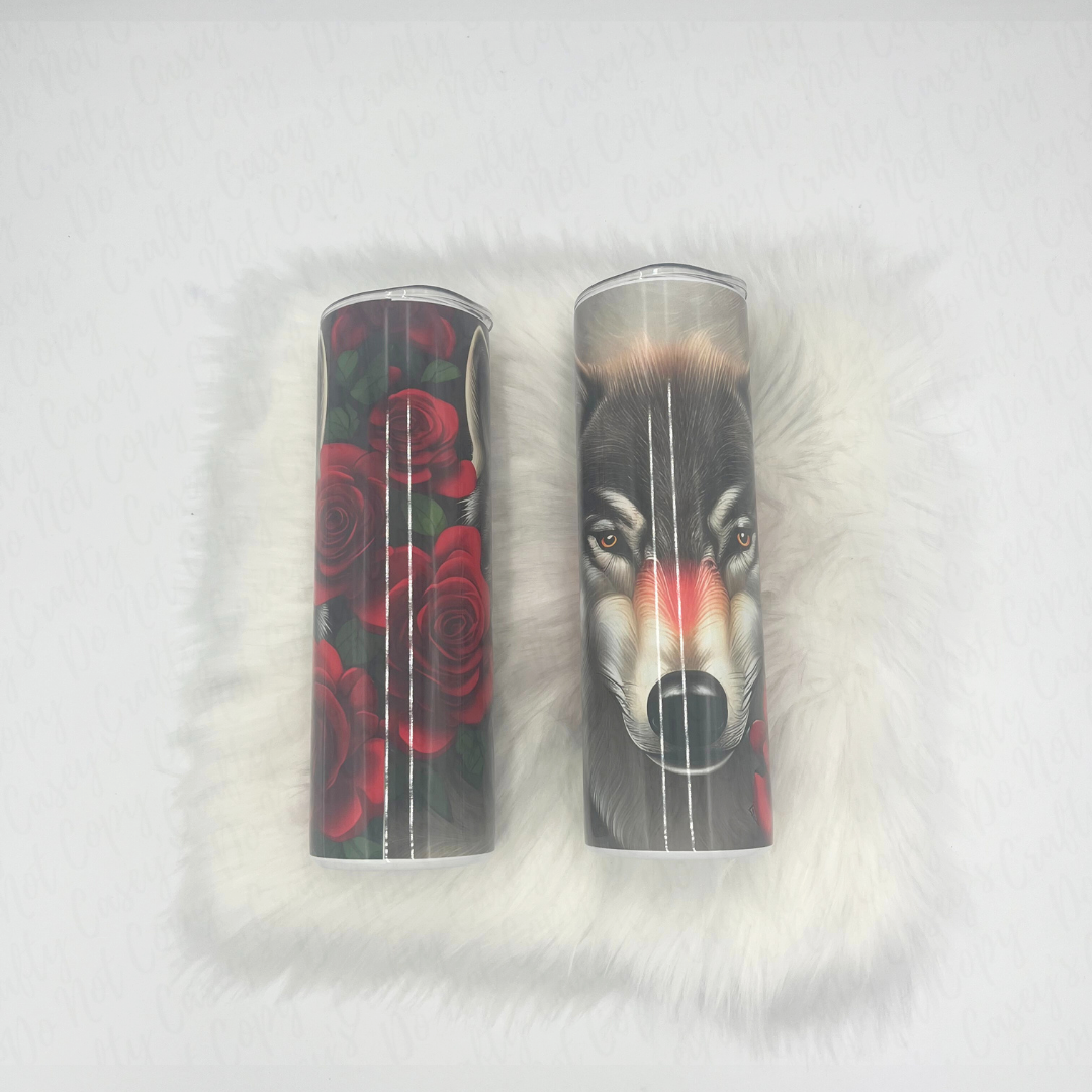 Wolf With Roses Drink Tumbler