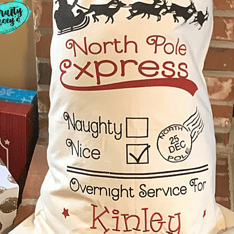 XL-North Pole Express Checked Nice -Santa Sack-Personalized-Embroidered-Gift Bag